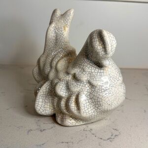 Farmhouse chic white-glazed crackled ceramic Hen decor cottage-core country